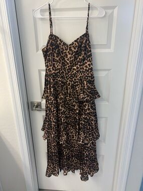 Leopard Print Tiered Slip Dress - Brown & Black